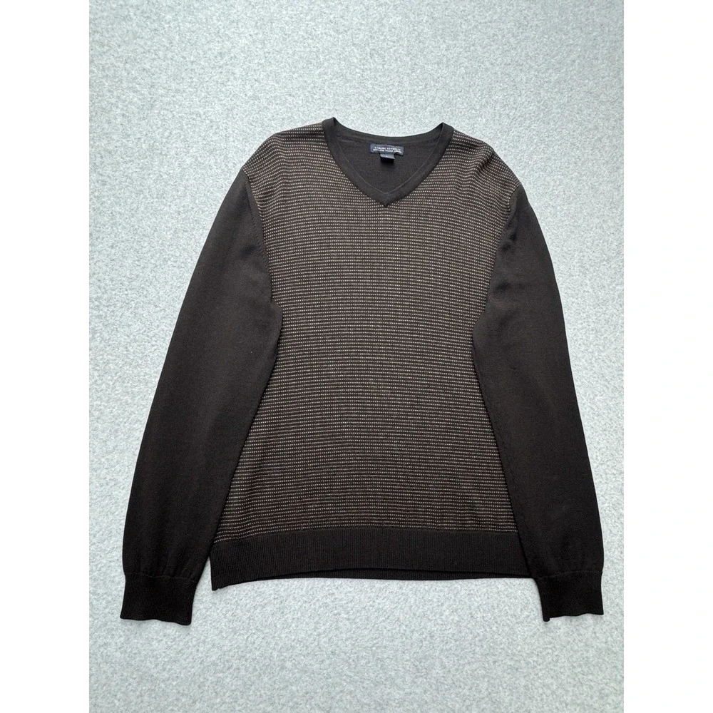 Banana Republic Sweater‎ Mens Large Black Brown Merino Wool Micro Dot Faded Vtg